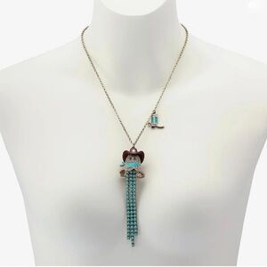 Betsey Johnson Sparkly Cowboy Ghost with Turquoise Fringe Necklace- 32" Long!